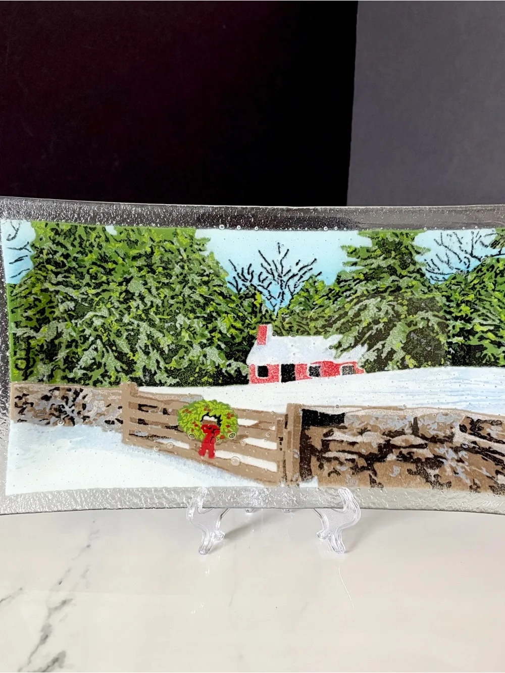 Snowy Cottage Platter by Peggy Karr